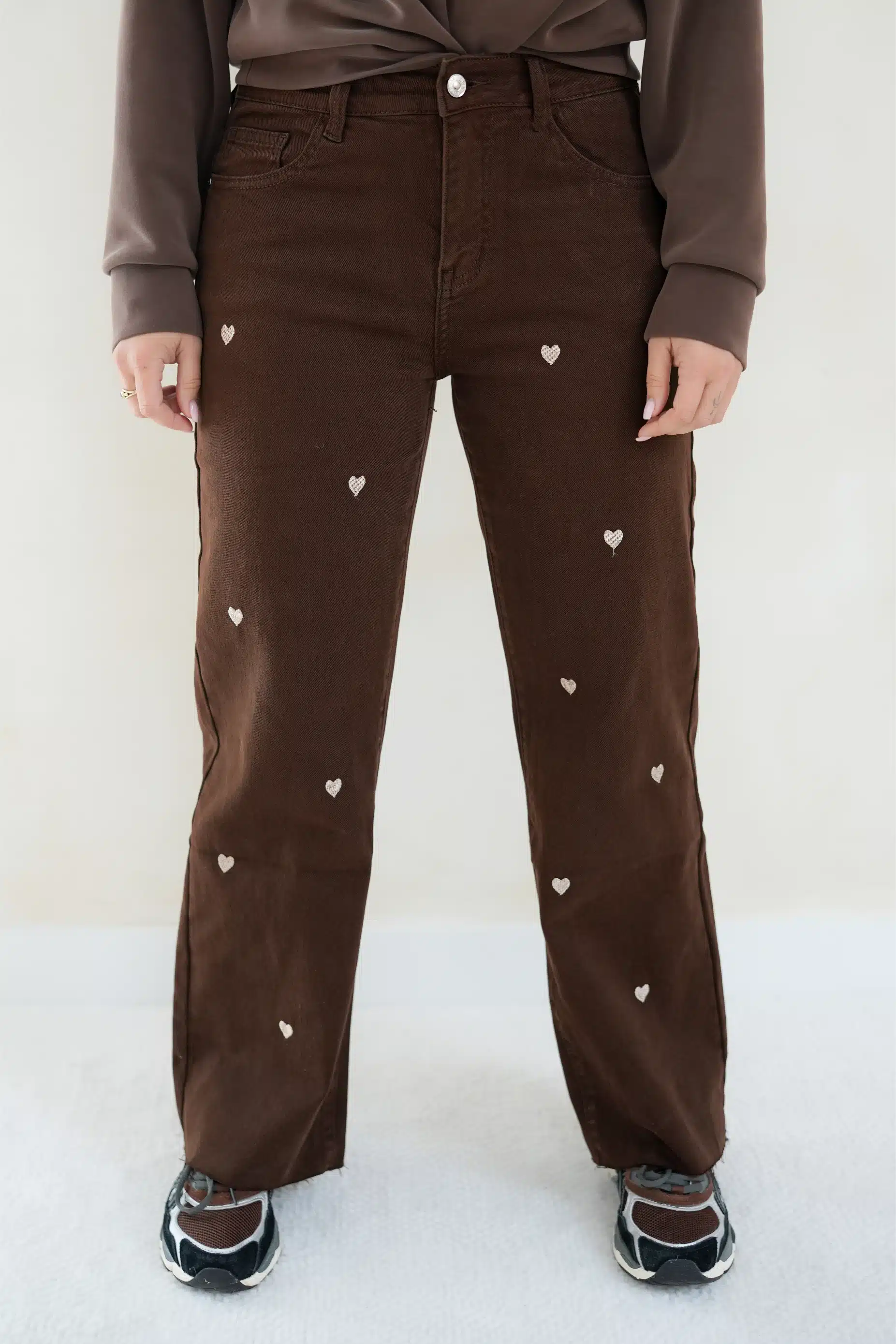 Heart Wide Leg Jeans Brown 7233K