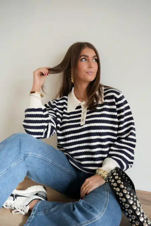 Tatum Sweater Navy Stripes ^