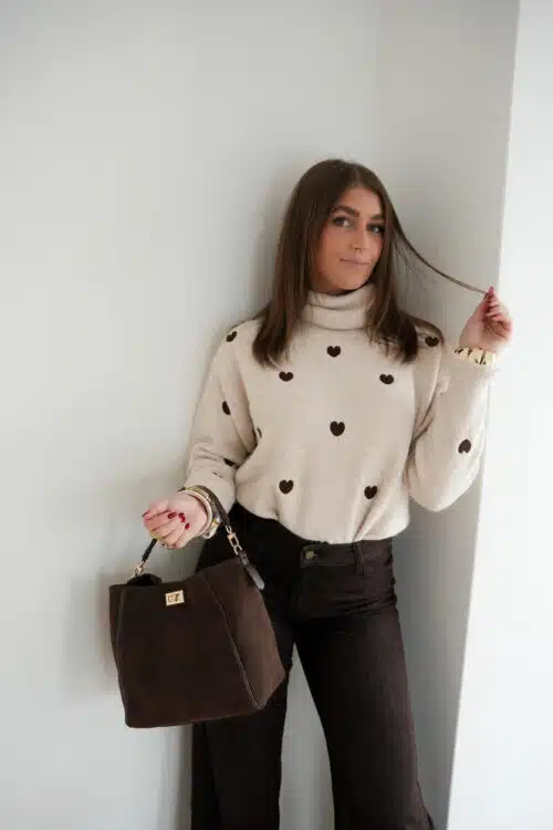 Toby Heart Sweater Beige Brown ^