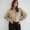 Alia Bow Cardigan Taupe ^