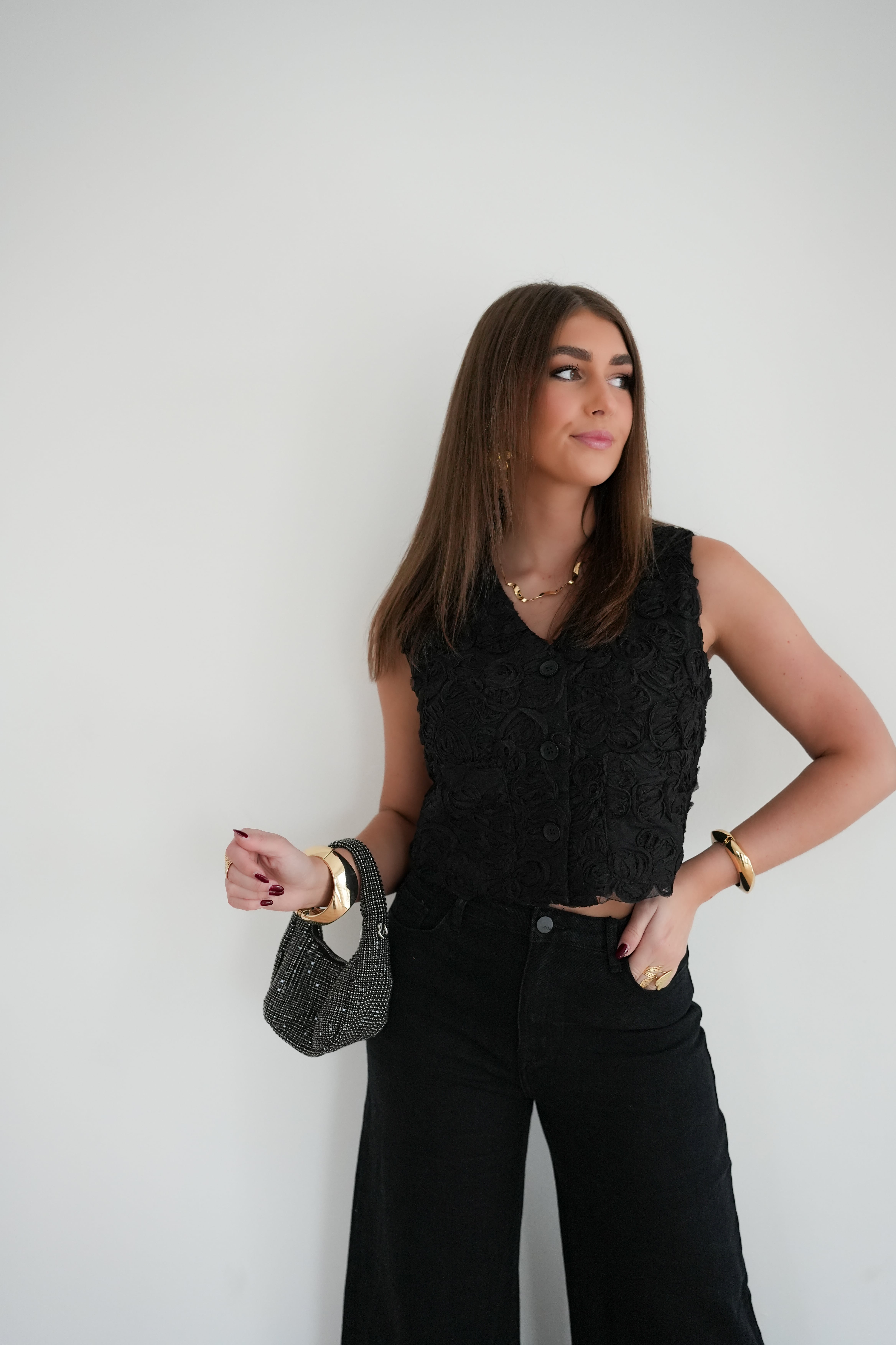 Feye Flower Gilet Black | - Afbeelding 5