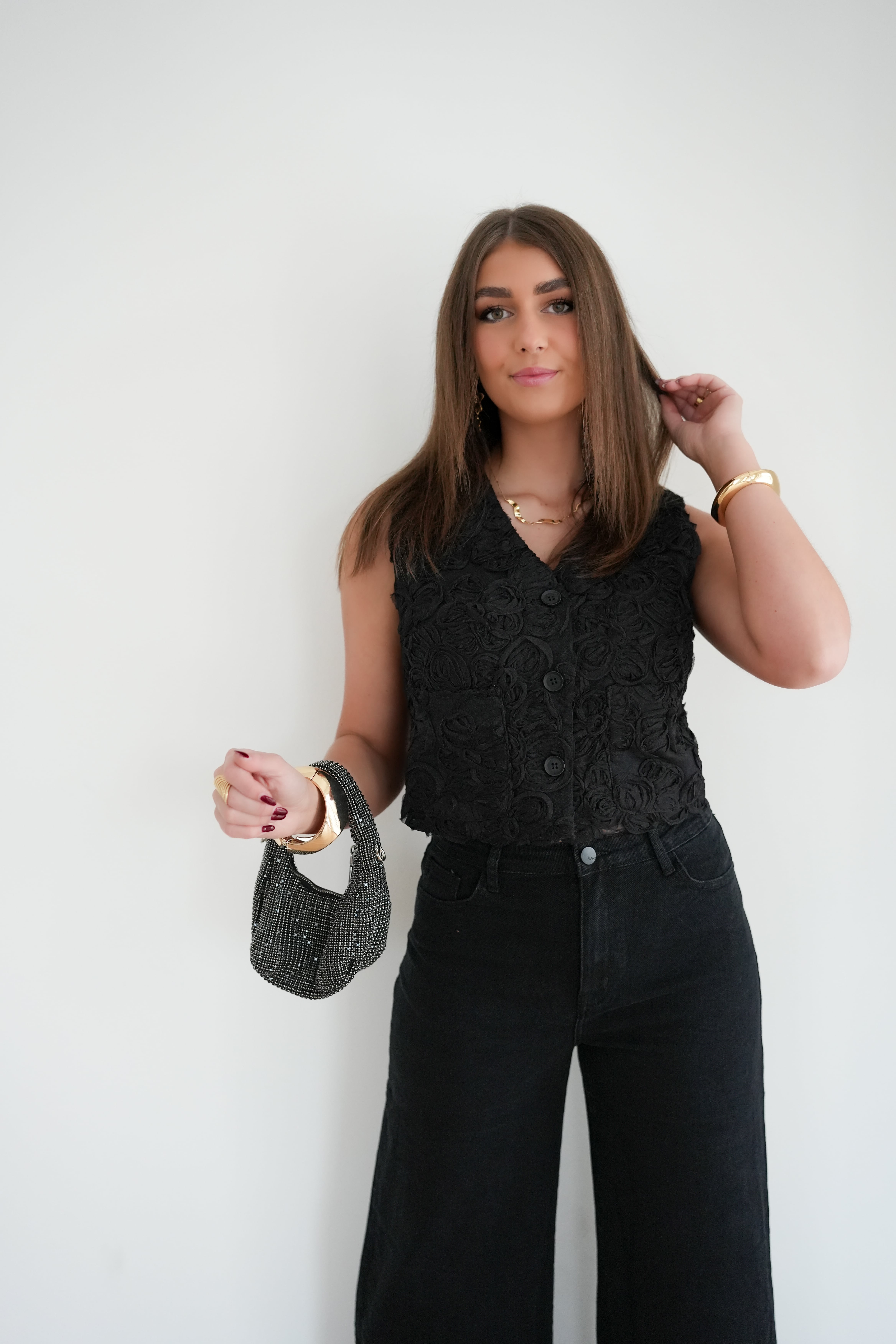 Feye Flower Gilet Black | - Afbeelding 3