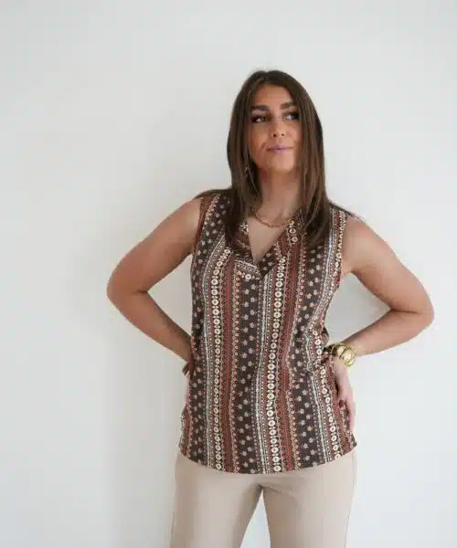Mi Piace Travel V Neck Boho Print >