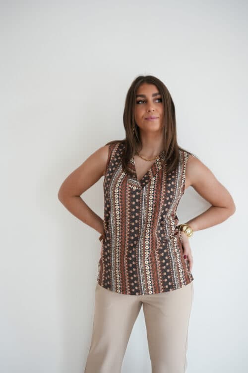 Mi Piace Travel V Neck Boho Print >