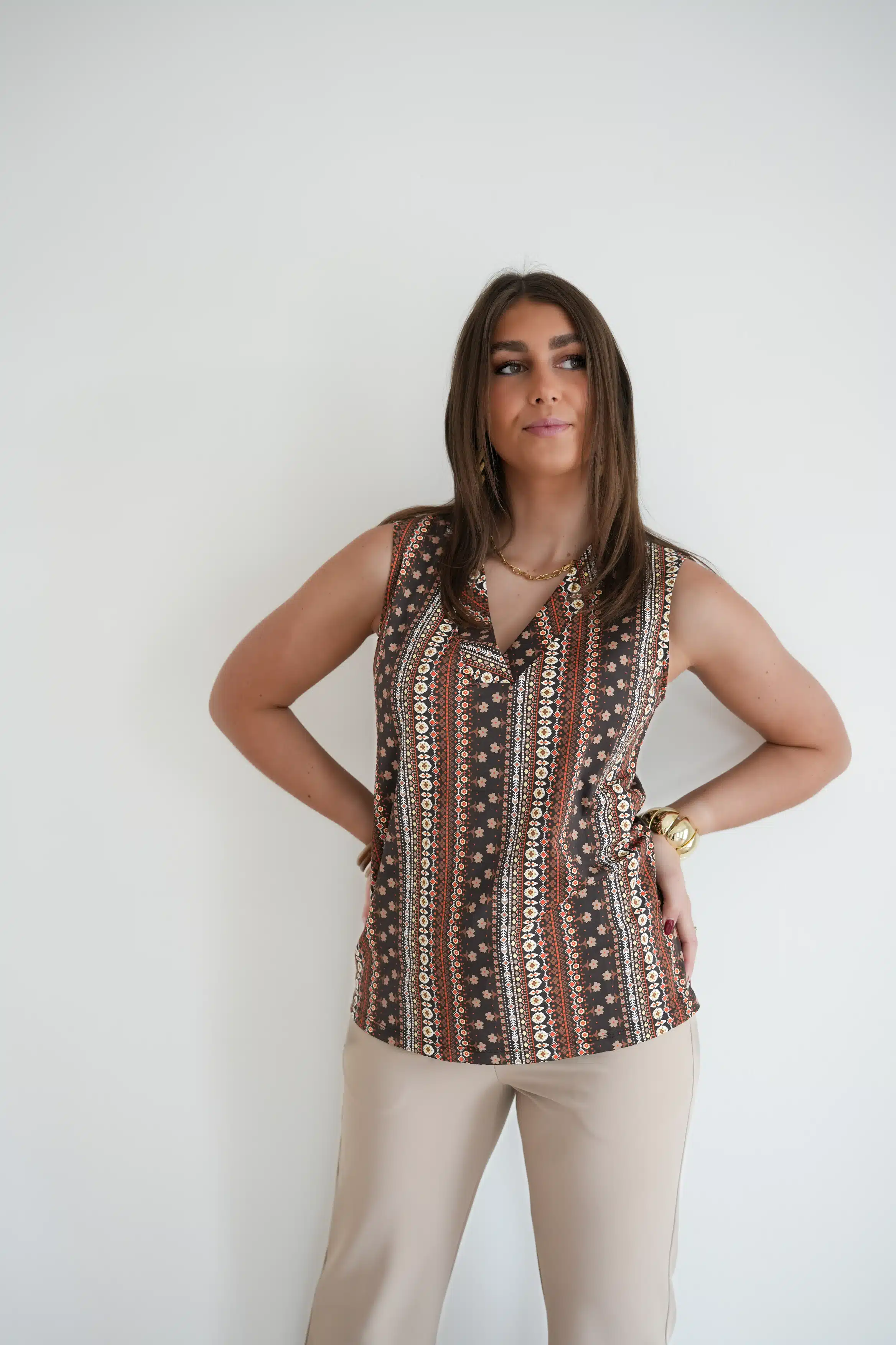 Mi Piace Travel V Neck Boho Print >
