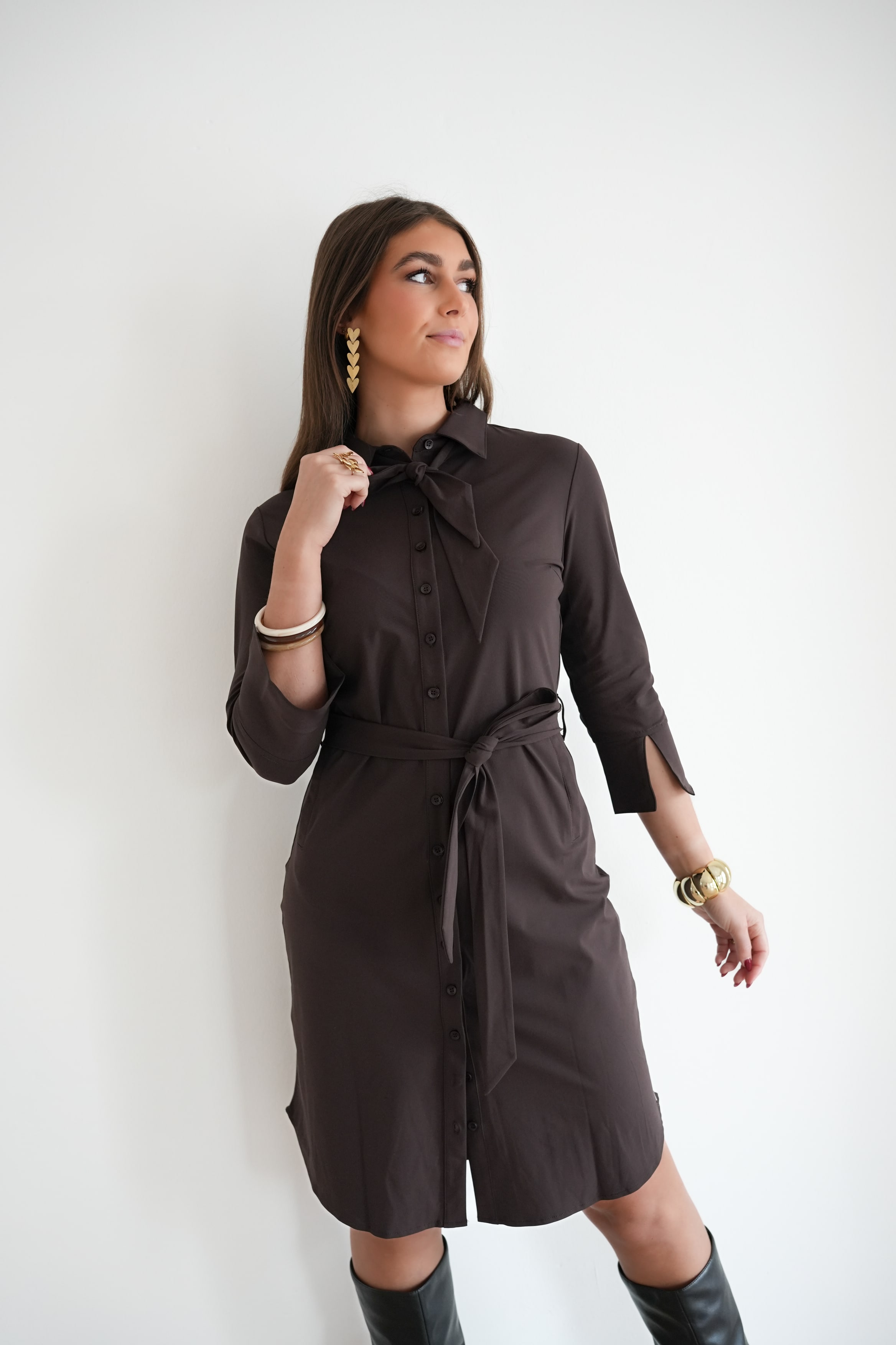 Mi Piace Dress Bow Espresso >