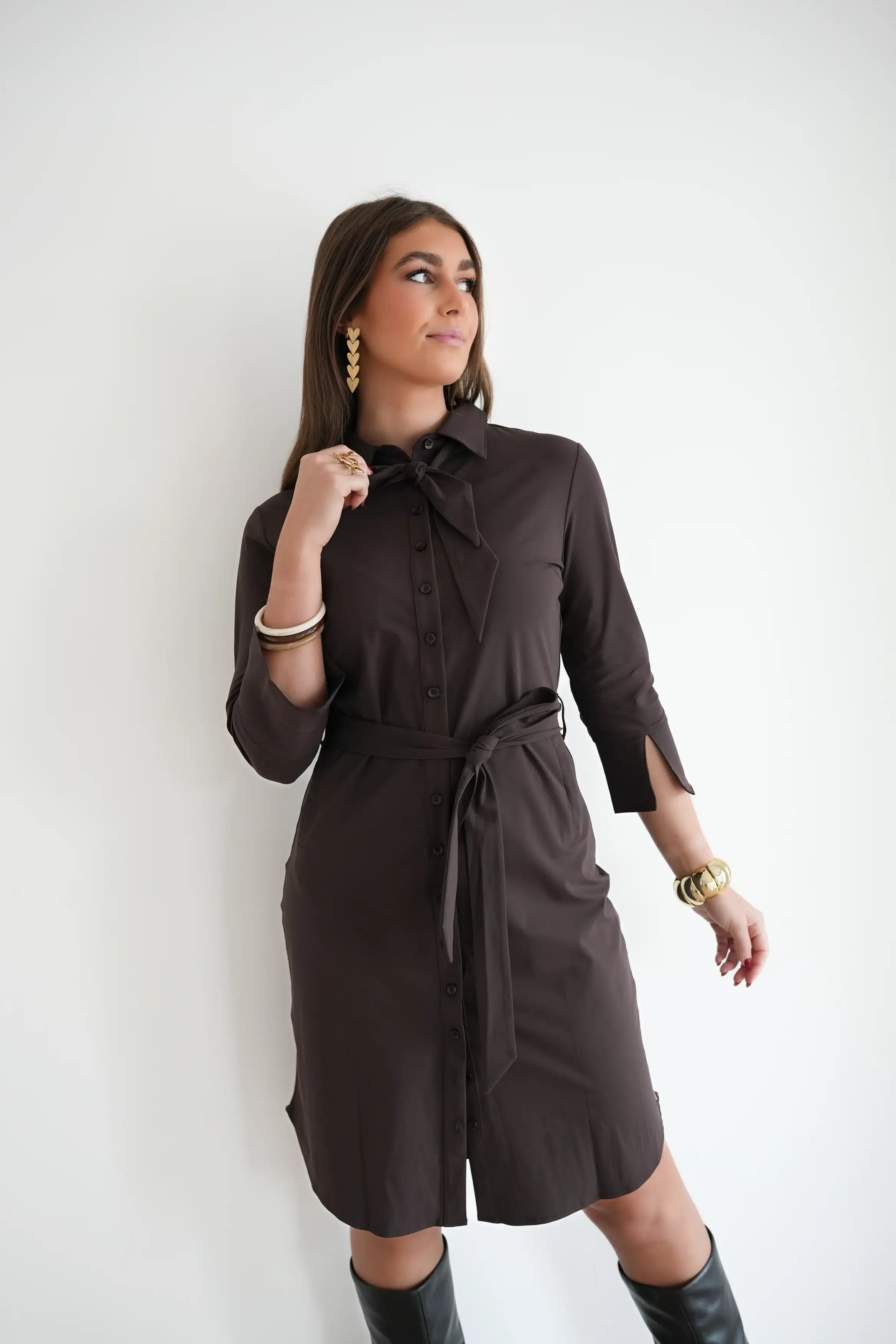 Mi Piace Dress Bow Espresso >