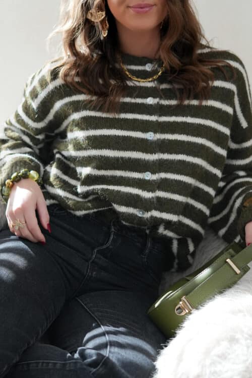 Alternative view of Tess Striped Cardigan Khaki *