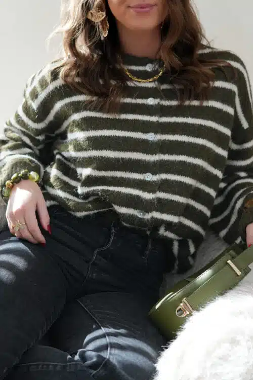 Alternative view of Tess Striped Cardigan Khaki *