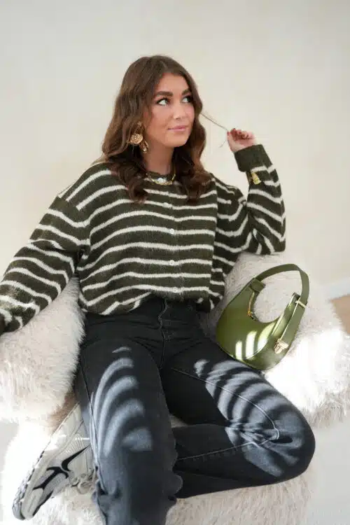 Tess Striped Cardigan Khaki *