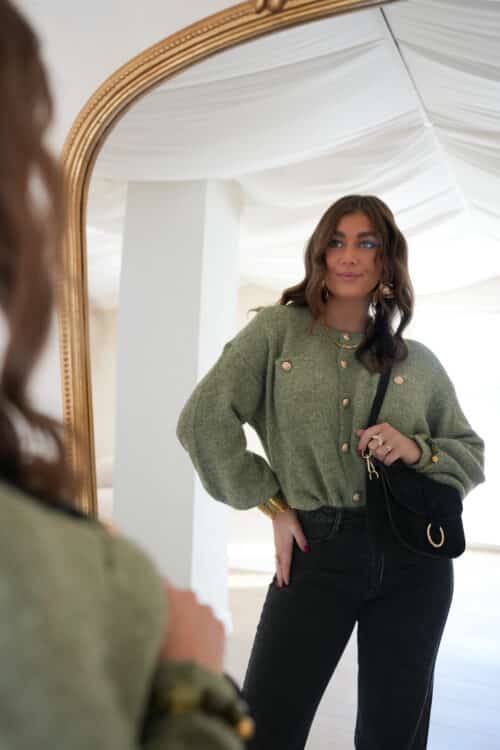 Juul Cardigan Gold Detail Khaki .