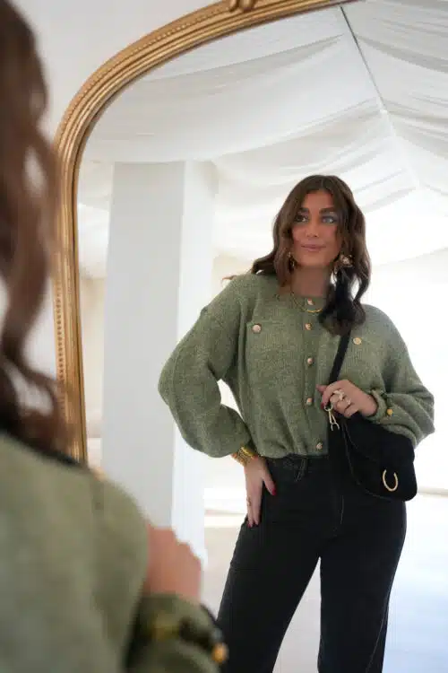 Juul Cardigan Gold Detail Khaki .