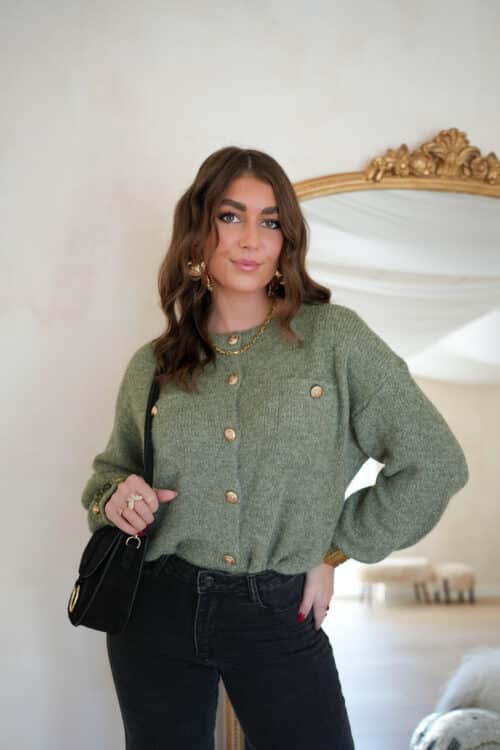 Alternative view of Juul Cardigan Gold Detail Khaki .