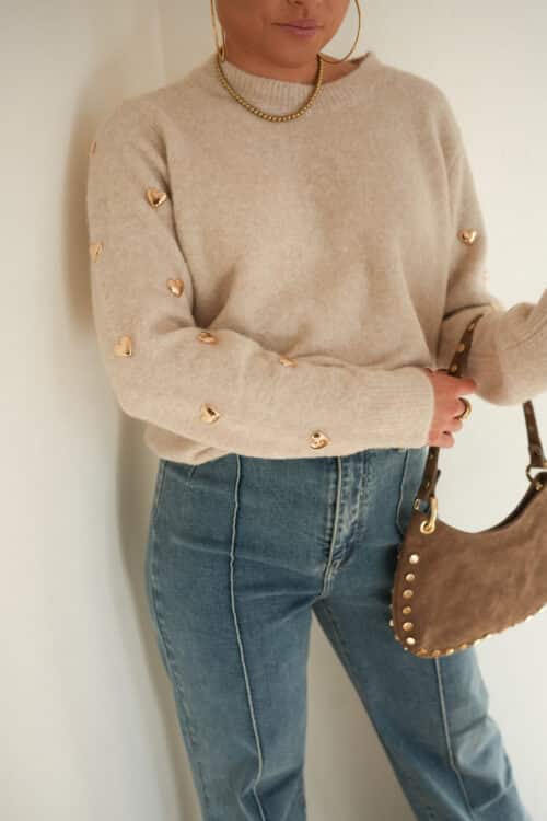 Dante Sweater Beige Hearts|