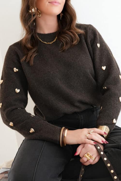 Alternative view of Danee Sweater Brown Hearts|