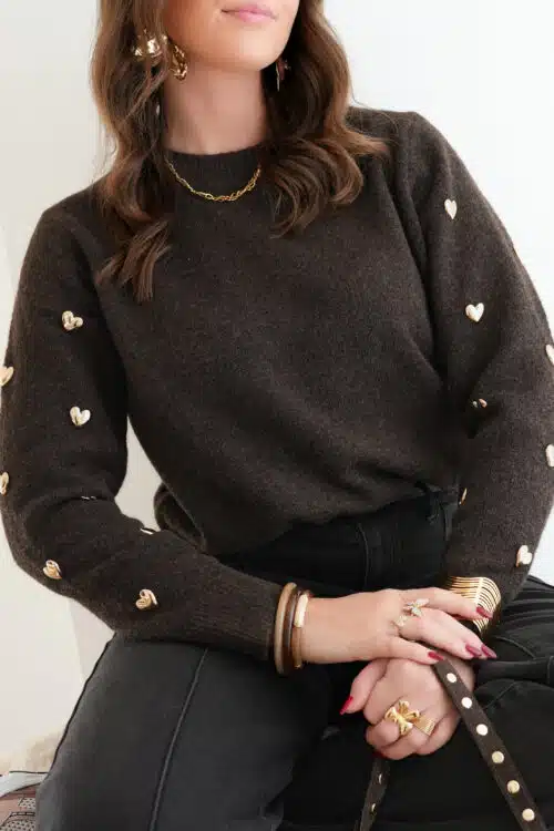 Alternative view of Danee Sweater Brown Hearts|