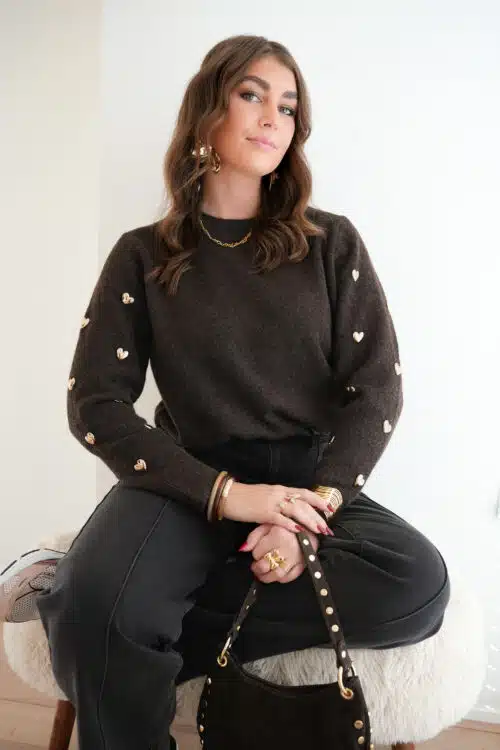 Danee Sweater Brown Hearts|
