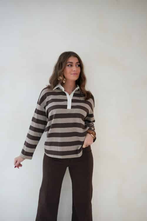 Alternative view of Yuna Polo Sweater Striped Brown |