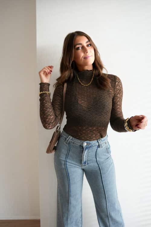 Alternative view of Chloe Mesh Top Brown *
