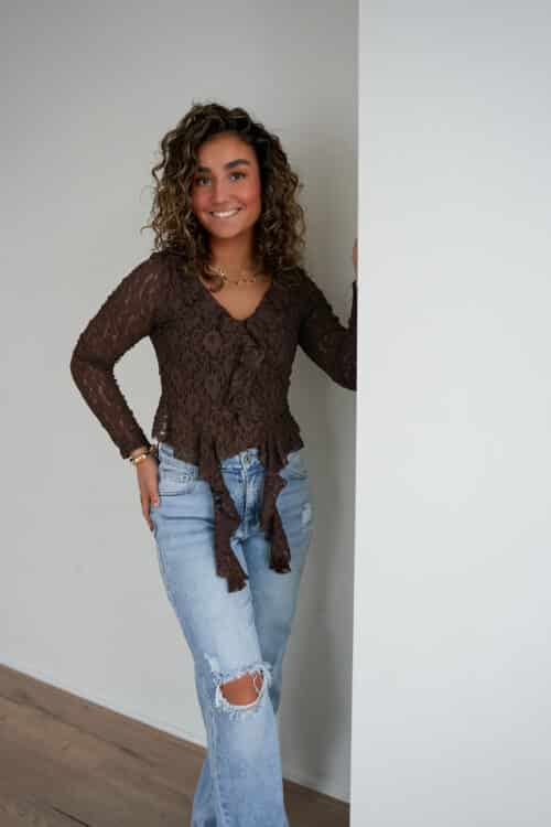 Alternative view of Lora Lace Top Brown