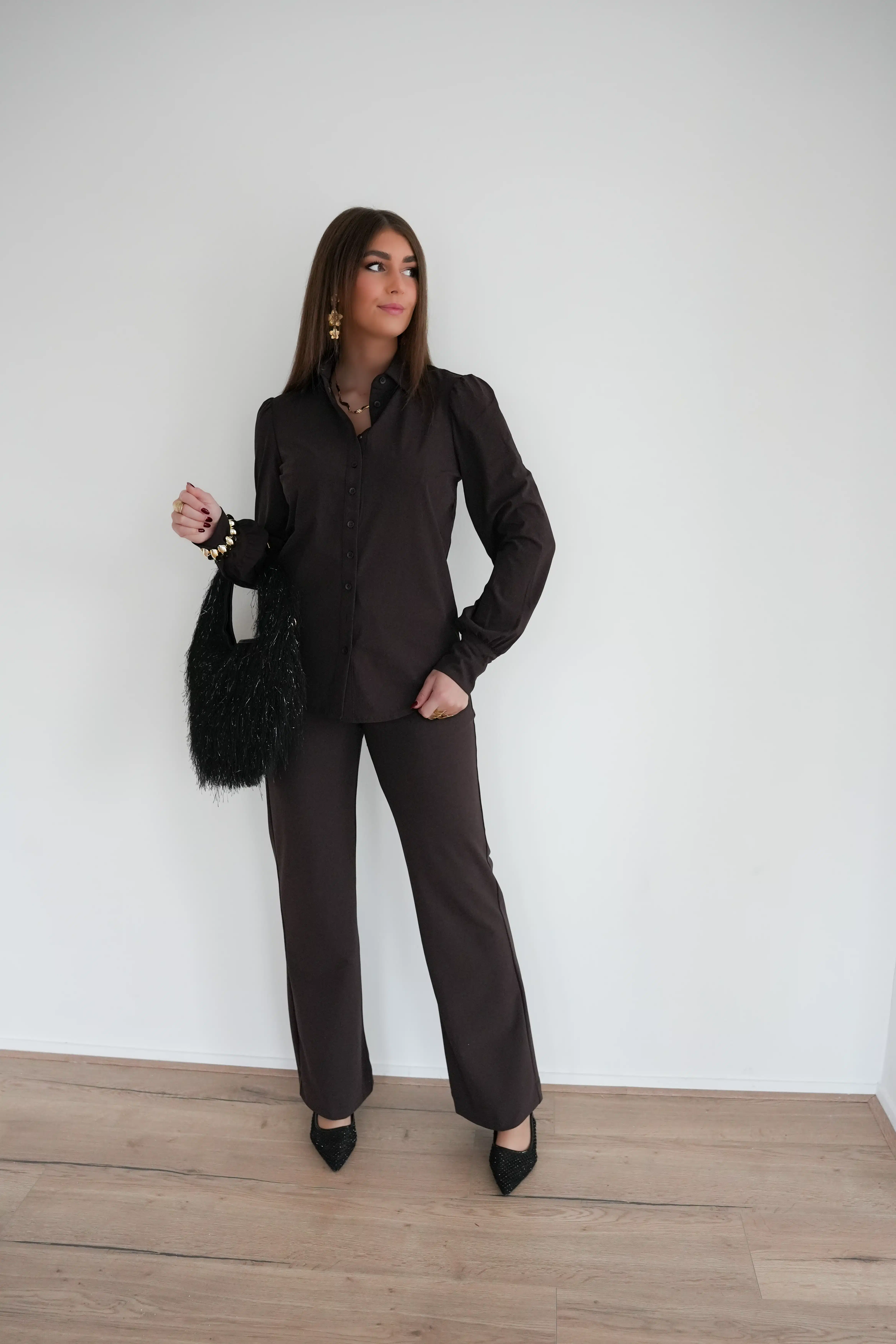 Mi Piace Trouser Straight Bonded Espresso - Afbeelding 3
