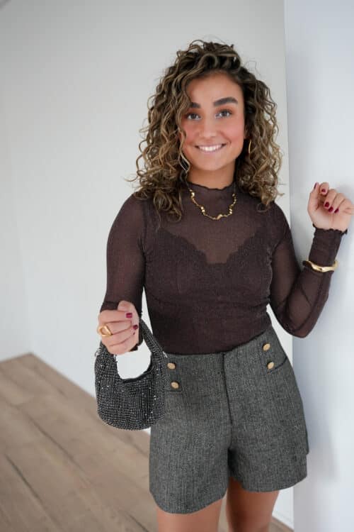 Shiny Mesh Top Brown|