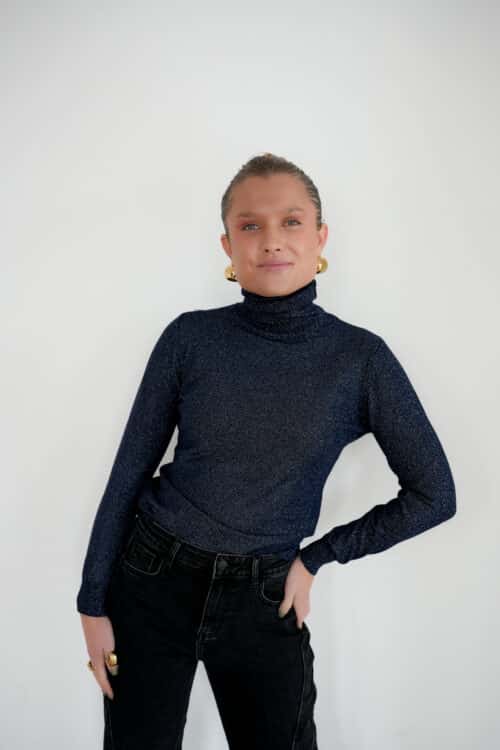 Cece Lurex Sweater Navy