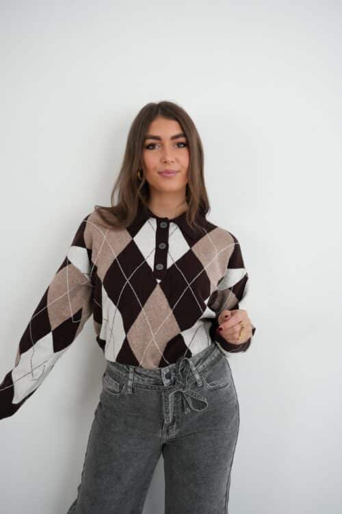 Cilou Sweater Argyle Print Brown ^