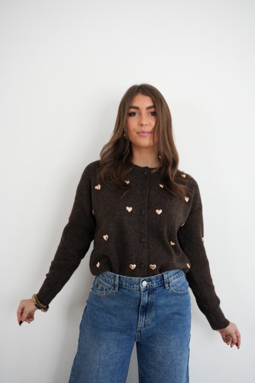 Ellen Hearts Cardigan Brown *