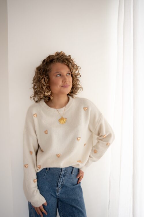 Aline Hearts Sweater Beige *