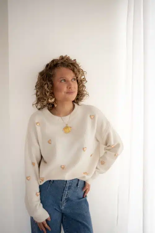 Aline Hearts Sweater Beige *