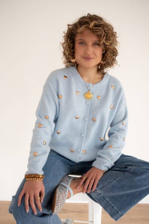 Sanne Hearts Cardigan Blue -