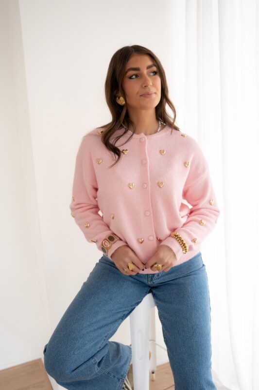 Sanne Hearts Cardigan Pink ^