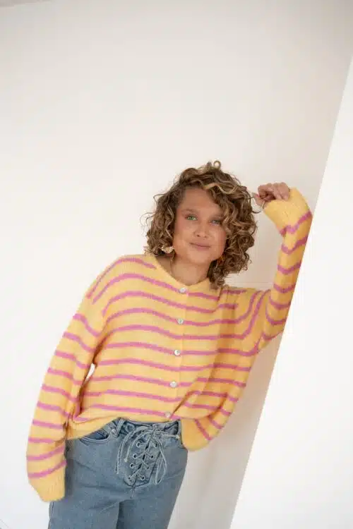 Jenthe Striped Cardigan Yellow Pink #