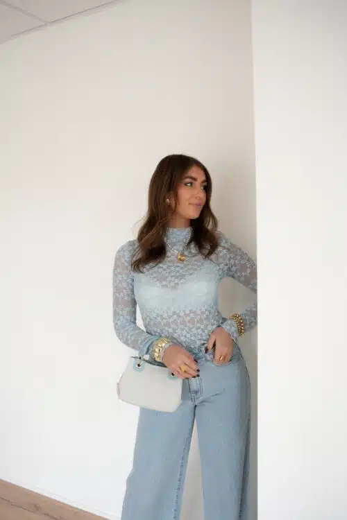 Alternative view of Abby Mesh Top Blue ~