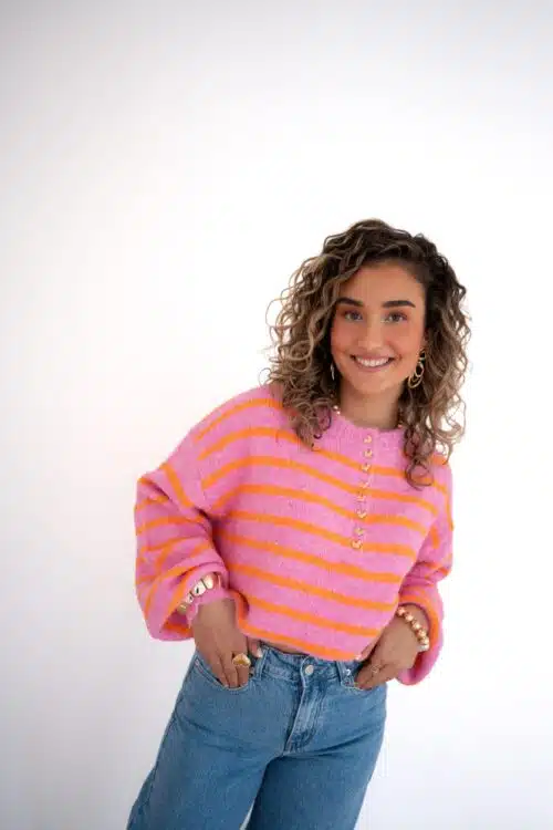 Julia Sweater Heart Detail Pink Orange ~