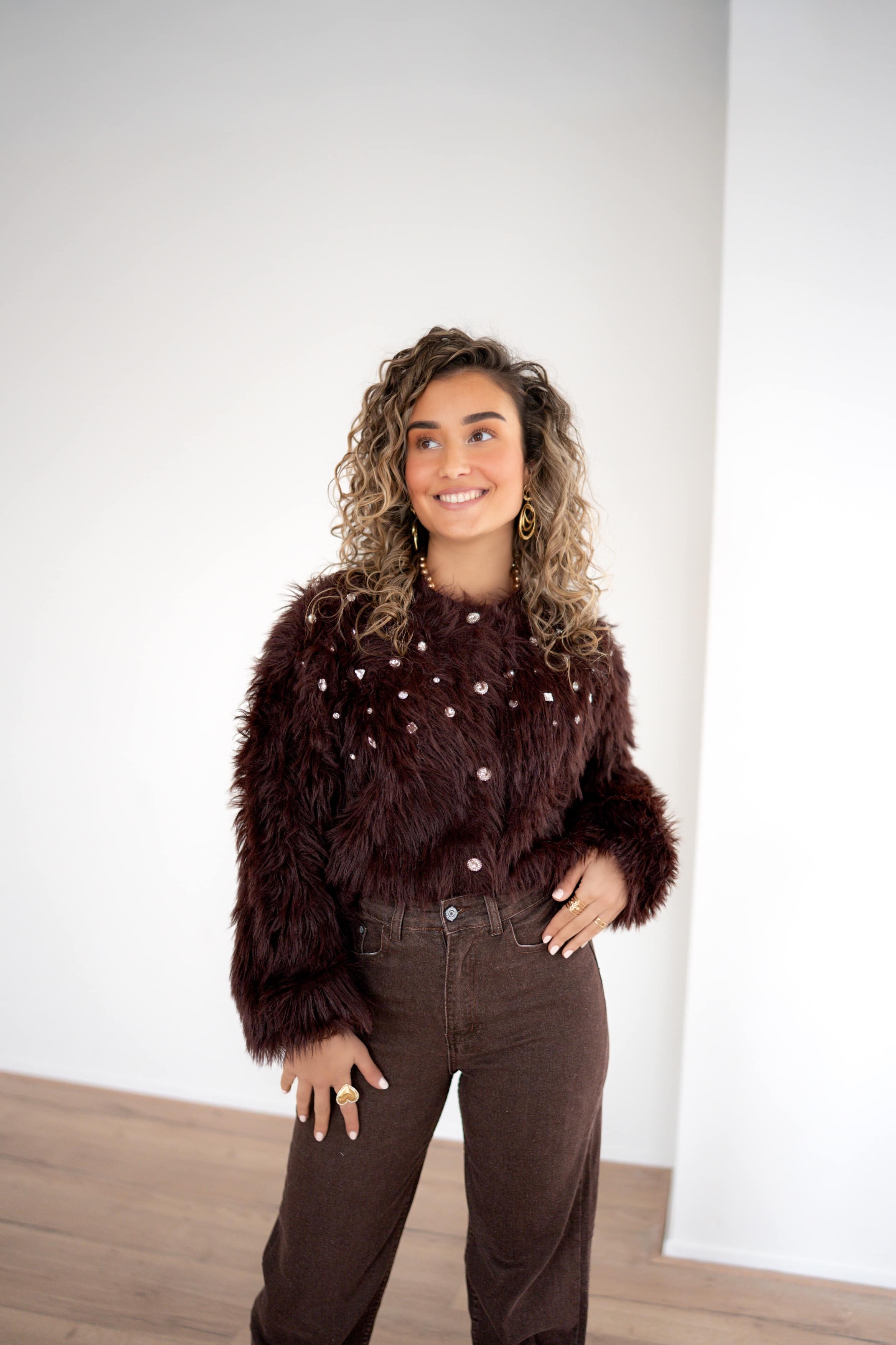 Fluffy Cardigan Stones Brown - - Afbeelding 2