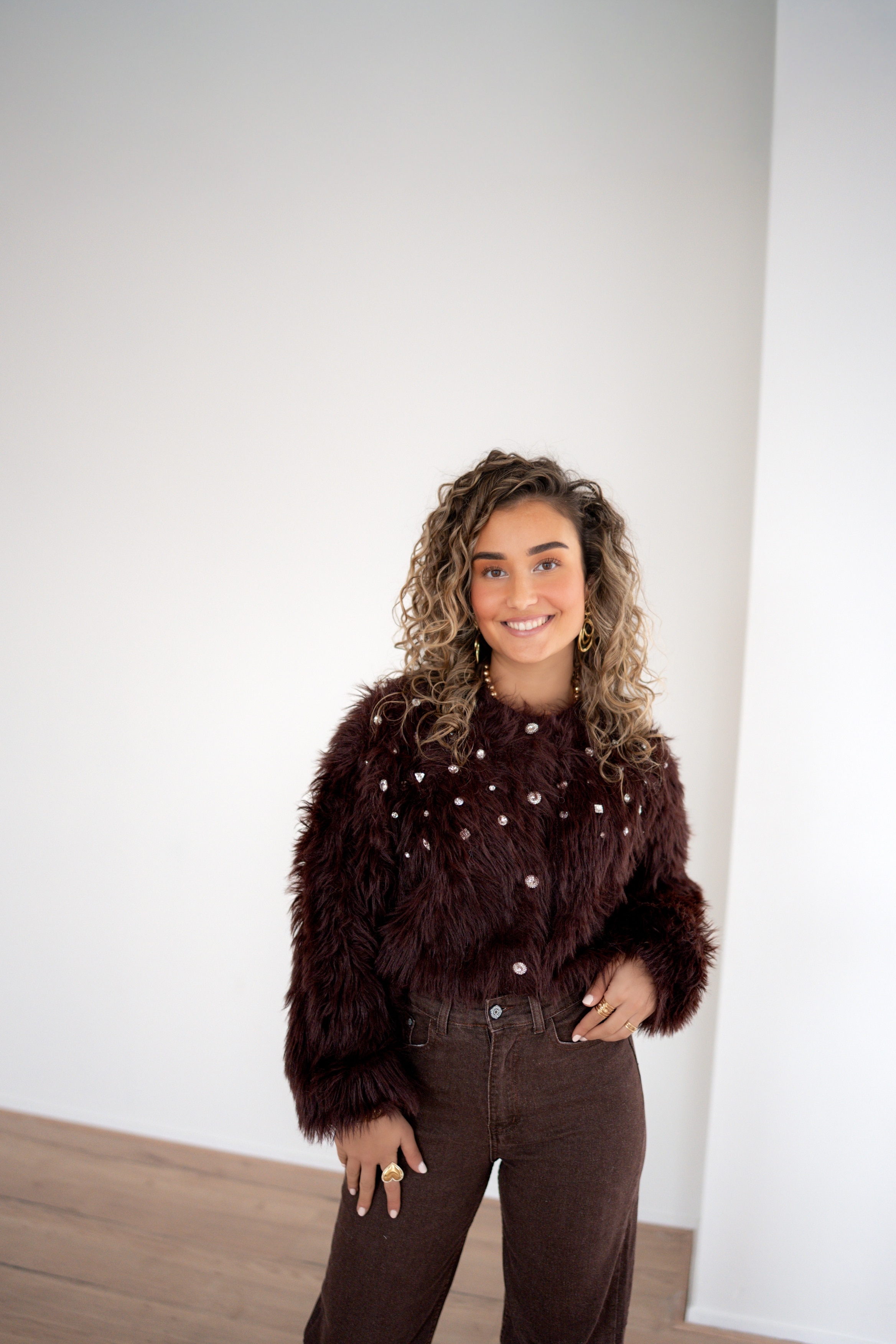 Fluffy Cardigan Stones Brown - - Afbeelding 5