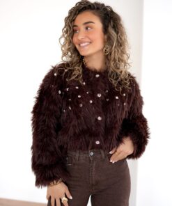Fluffy Cardigan Stones Brown -