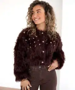 Fluffy Cardigan Stones Brown -