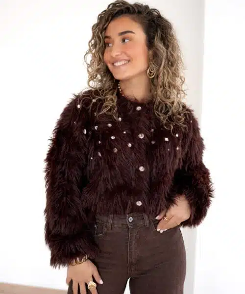Fluffy Cardigan Stones Brown -
