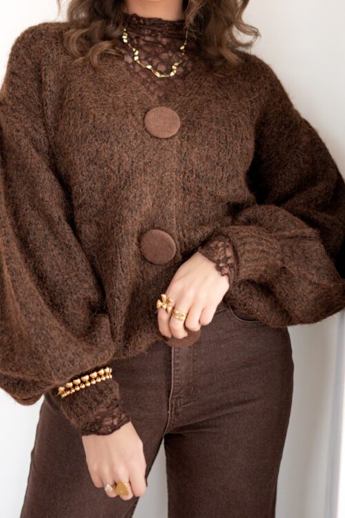 Alternative view of Noor Cardigan Brown .