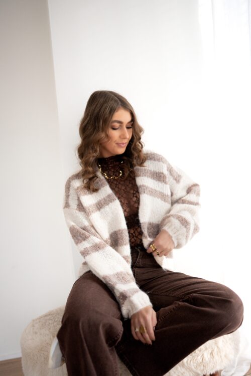 Alternative view of Loïs Striped Cardigan Beige *