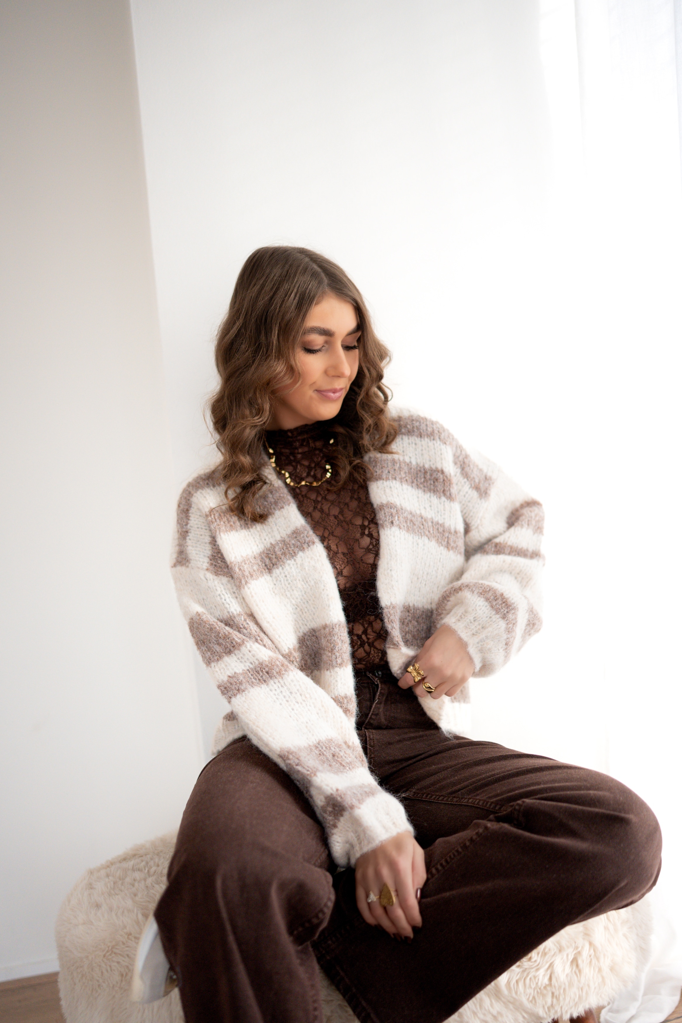 Loïs Striped Cardigan Beige * - Afbeelding 2