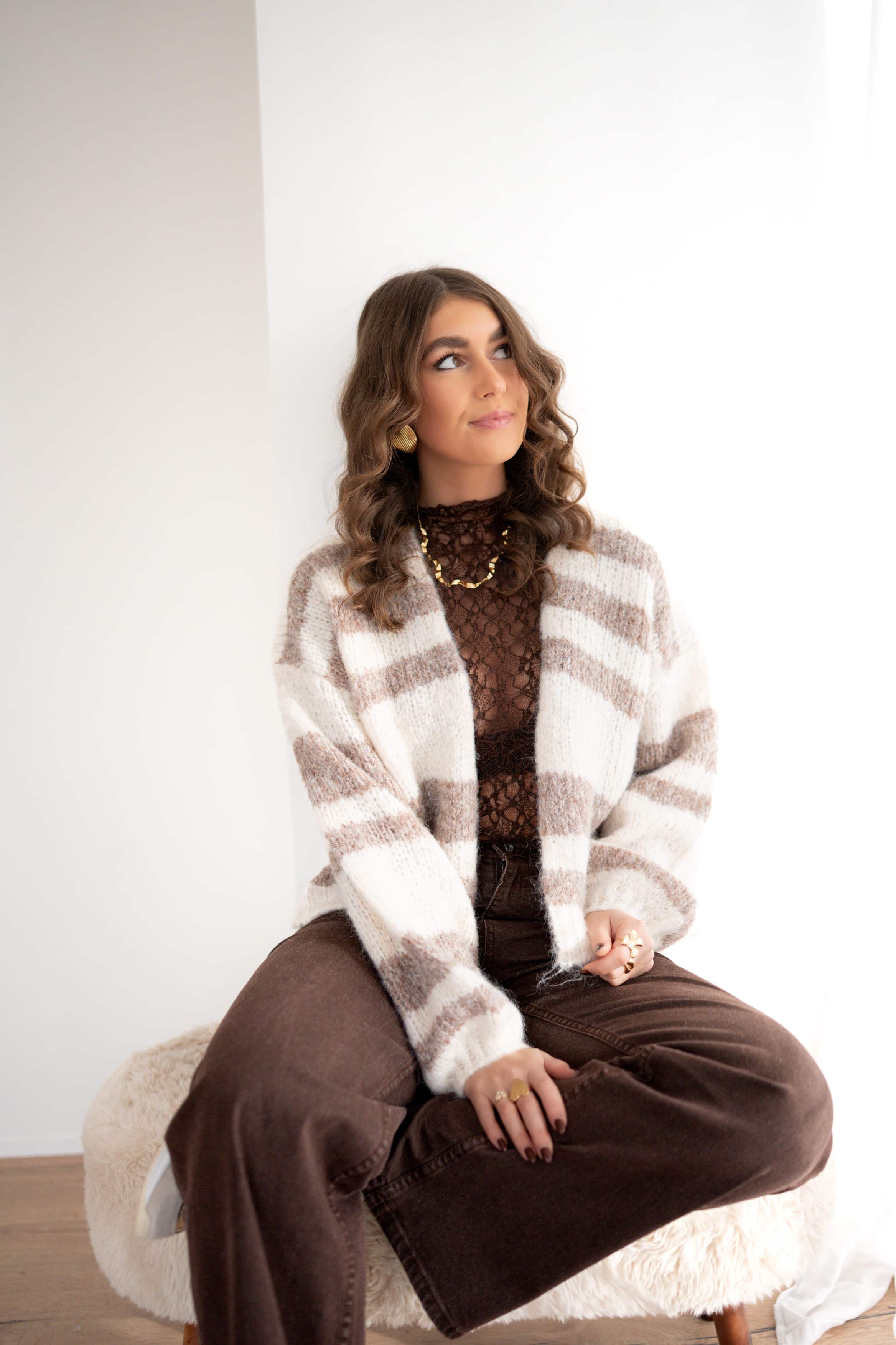 Loïs Striped Cardigan Beige * - Afbeelding 6