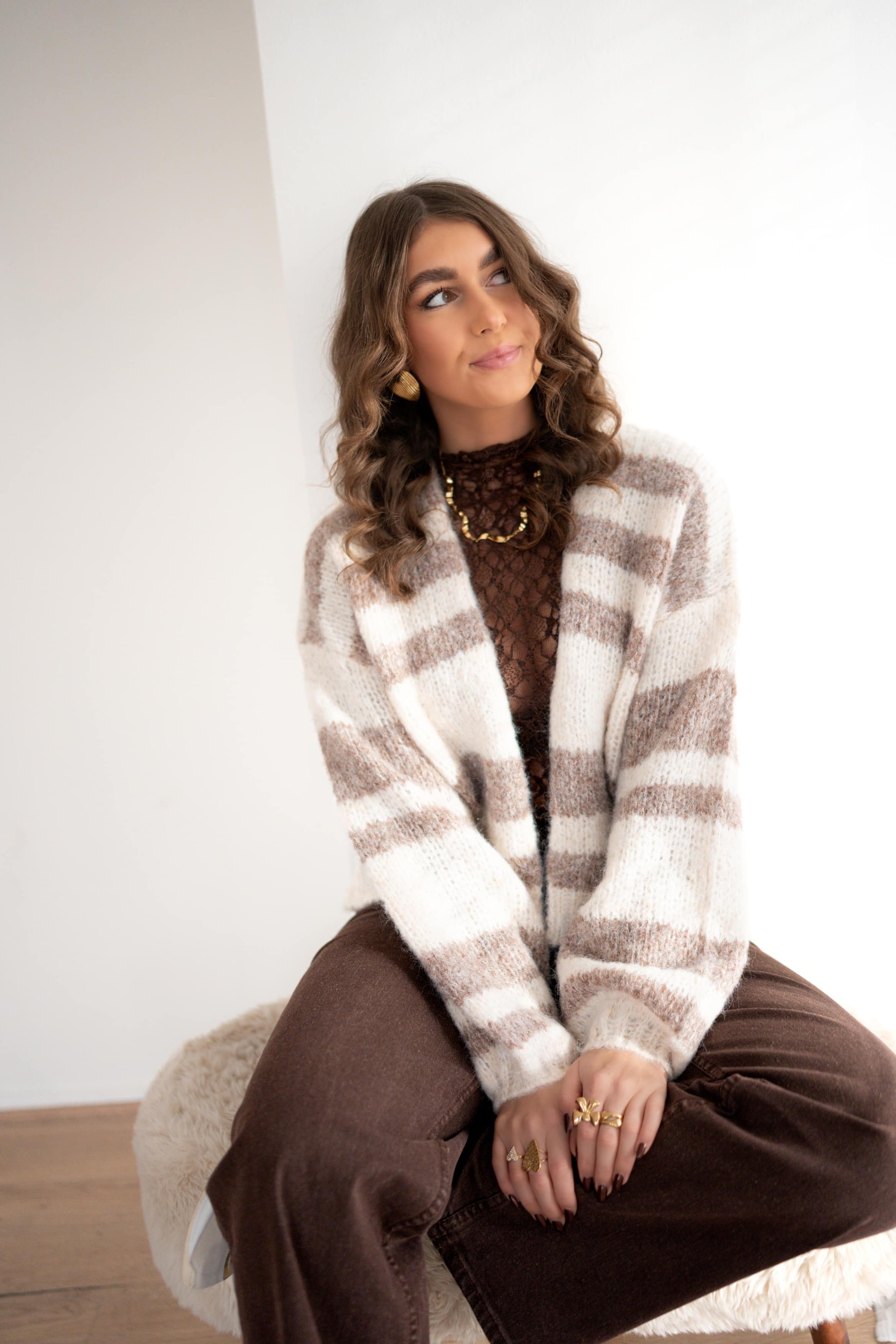 Loïs Striped Cardigan Beige * - Afbeelding 5