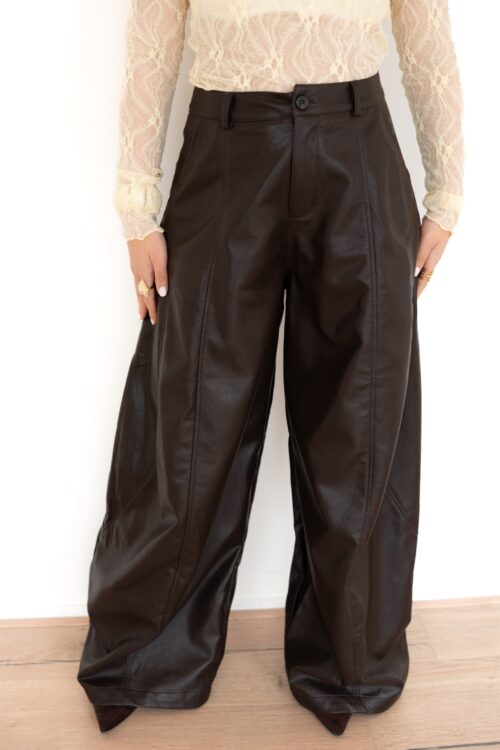 Yvana Baggy Leather Pants Brown 25025-1