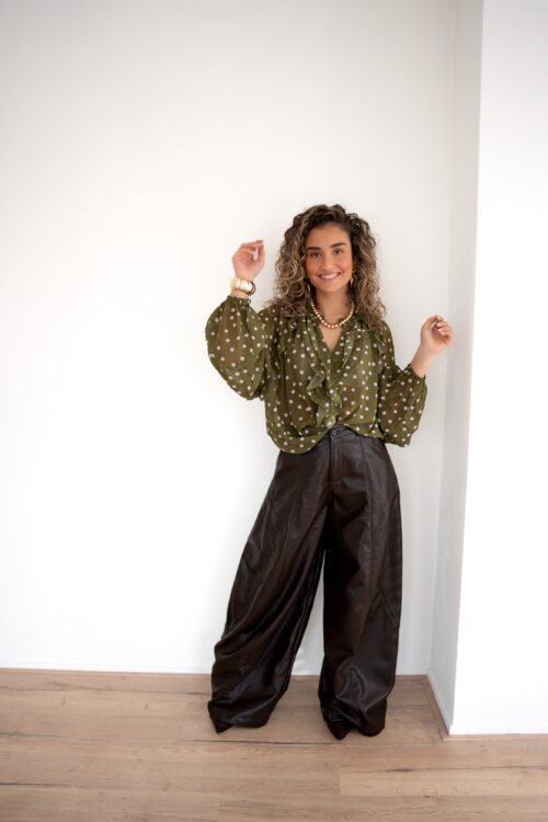 Alternative view of Yvana Baggy Leather Pants Brown 25025-1