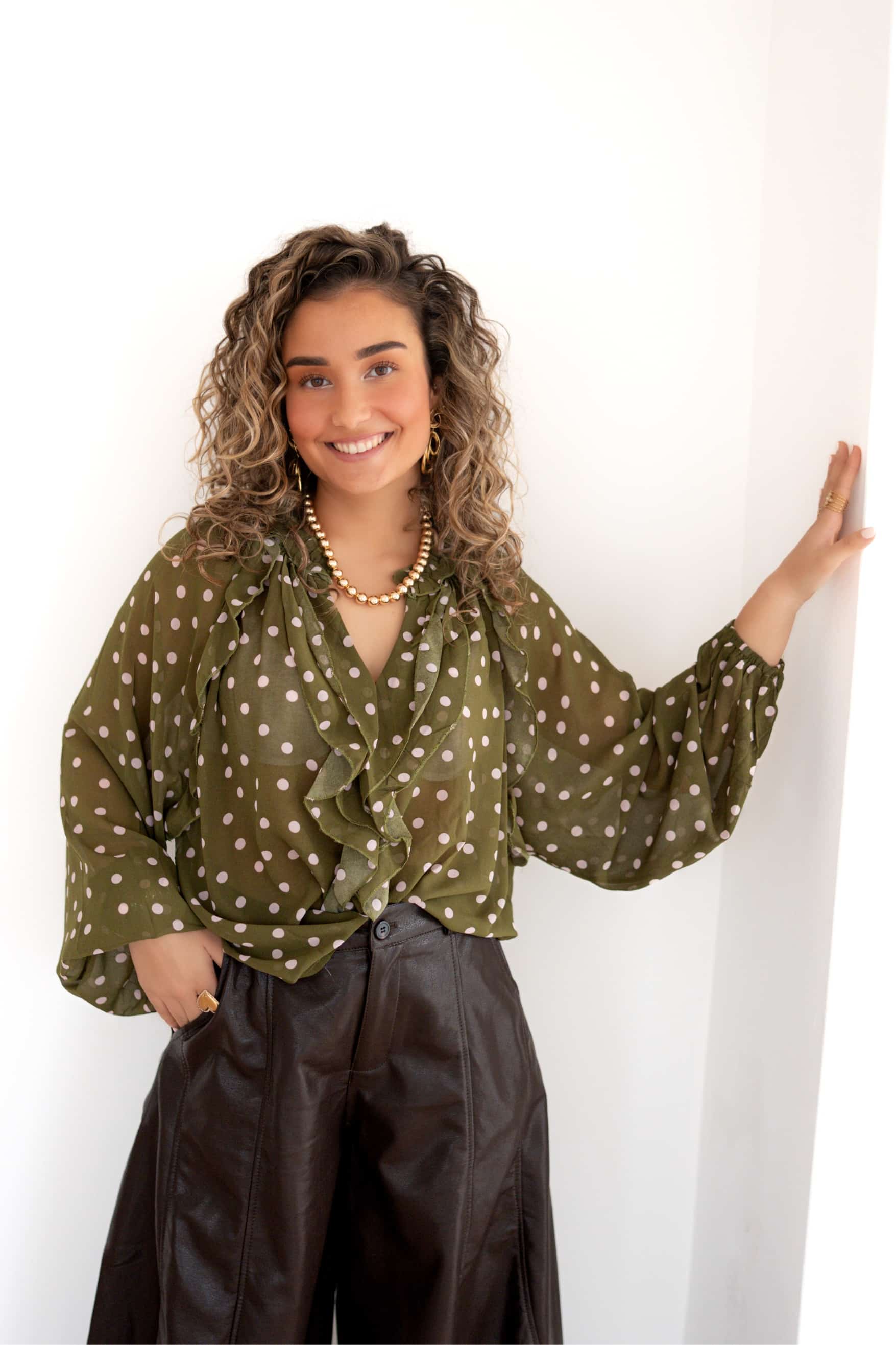 Lisa Blouse Dot Green Pink ~