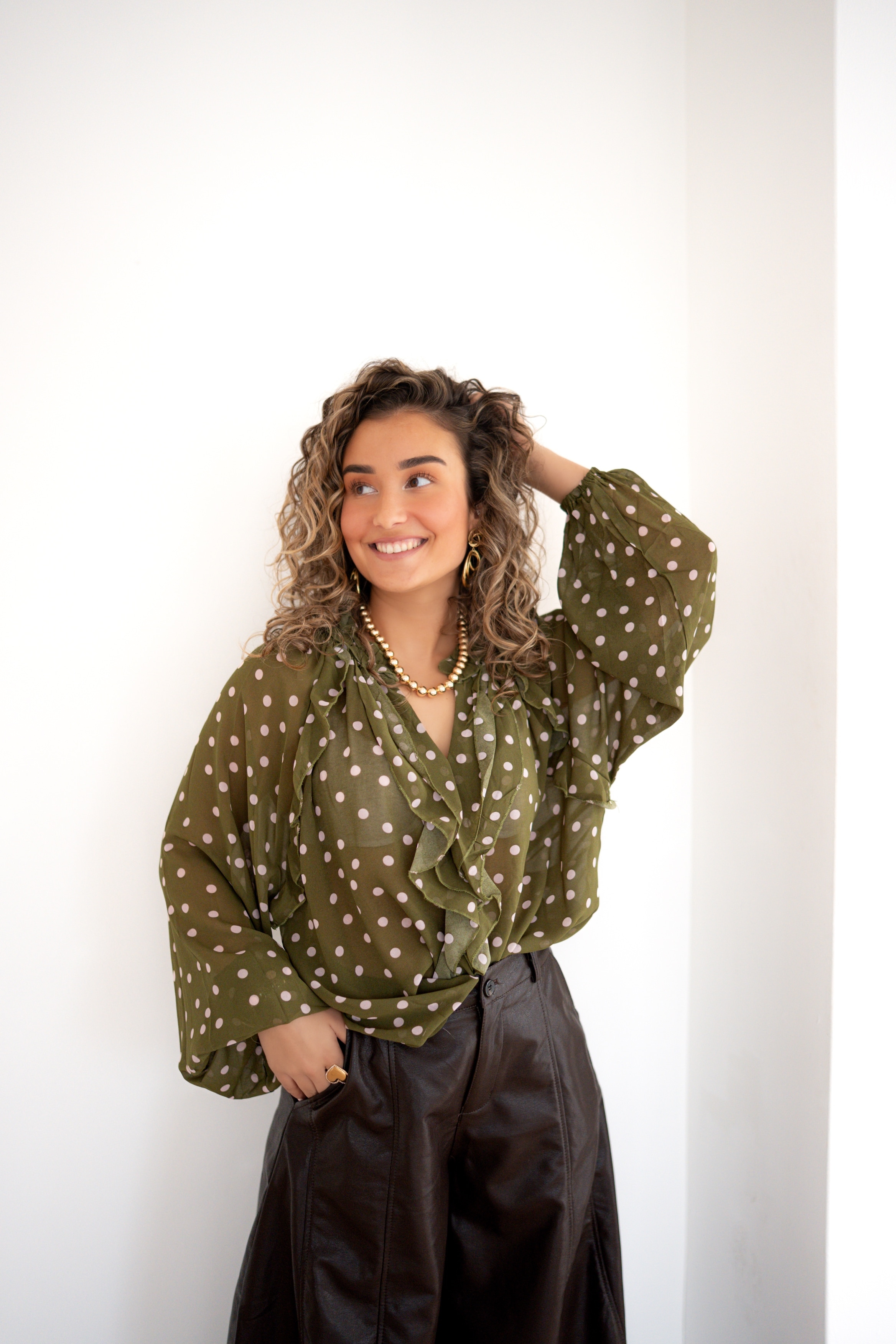 Lisa Blouse Dot Green Pink ~ - Afbeelding 7